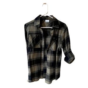 Olive Green and Black Button down, Columbia Size small